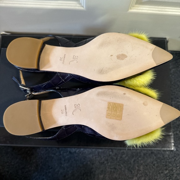 Eugenia Kim Navy Blue and Yellow Slingback Flats - Picture 3 of 4